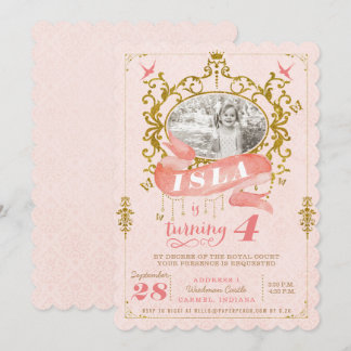 Roze en goudprinses Birthday Party-uitnodigingen Kaart