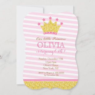 Roze en goudprinses Birthday Party-uitnodigingen Kaart