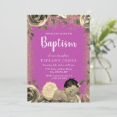 Roze en goudsparkle Glitter Girl Baptism Invite Kaart (Staand voorkant)