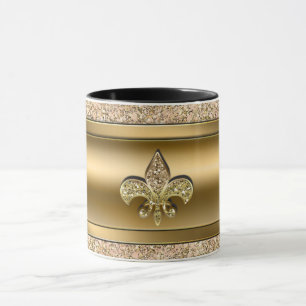 Roze en goudsparkle Glittery Fleur de lis Chic Mok
