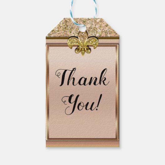 Roze en goudsparkle Glittery Fleur de lis Party Cadeaulabel (Voorkant)