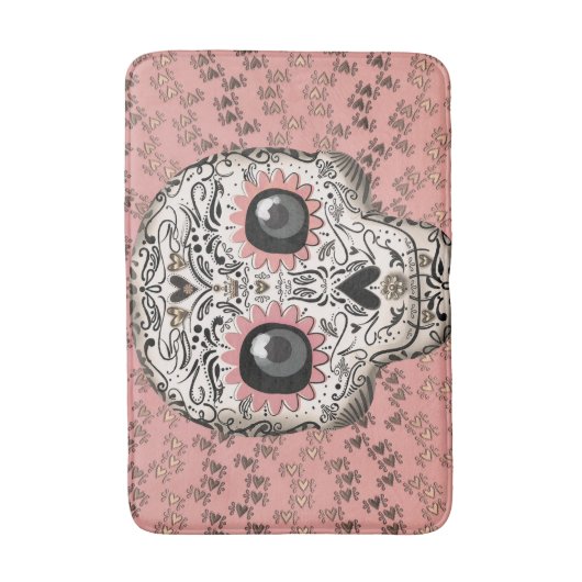 Roze en goudsuiker schedel en geluid badmat (Voorkant Verticaal)