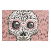 Roze en goudsuiker schedel en geluid kussensloop (Achterkant)