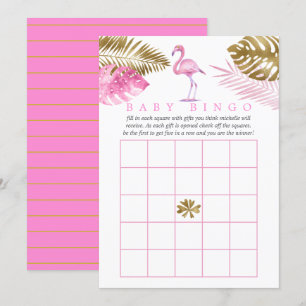 Roze en goudtropische Baby shower Bingo Kaart