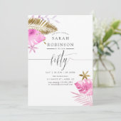 Roze en goudtropische feestdag 50e verjaardag kaart (Staand voorkant)