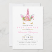 Roze en goudvlies Unicorn Girl Baby shower Kaart (Voorkant)