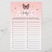 Roze en goudvlinder ABC Baby shower Game (Voorkant)