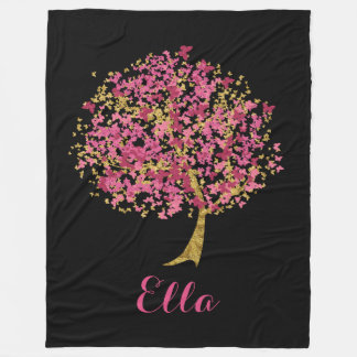 Roze en goudvlinderboom fleece deken