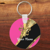 Roze en goudvloour de lys sleutelhanger (Voorkant)