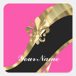 Roze en goudvloour de lys vierkante sticker