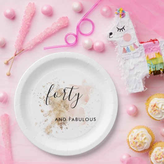 Roze en goudvrouw 40e verjaardag papieren bordje (Feest)