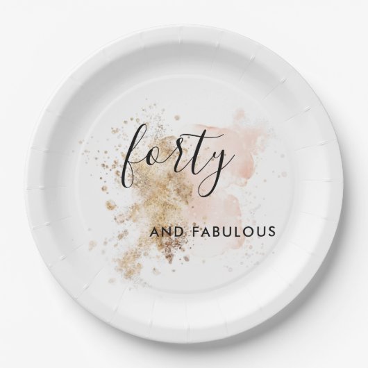 Roze en goudvrouw 40e verjaardag papieren bordje (Voorkant)