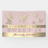 Roze en goudzoete 16-jarige verjaardag spandoek (Horizontaal)