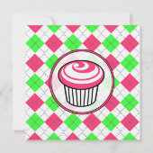 Roze en Green Argyle Birthday Uitnodiging (Achterkant)