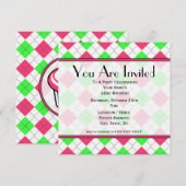 Roze en Green Argyle Birthday Uitnodiging (Voorkant / Achterkant)