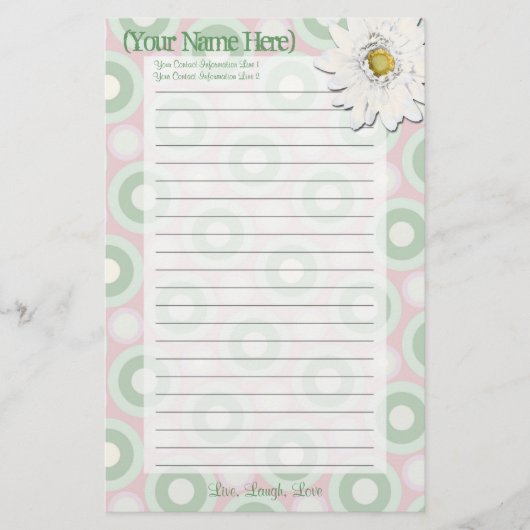 Roze en Green Daisy Personal Stationery Briefpapier (Voorkant)