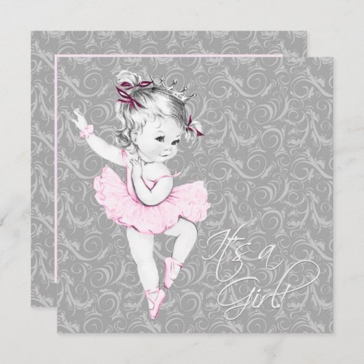 roze en grijs Baby shower Kaart (Voorkant / Achterkant)