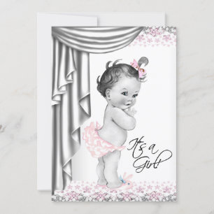 Roze en grijs  Baby shower Kaart
