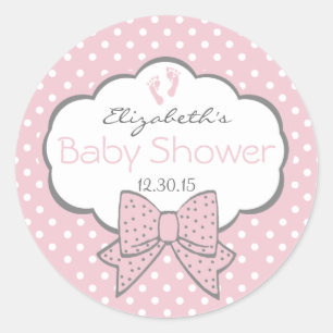 Roze en grijs-Baby shower Ronde Sticker