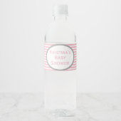 Roze en grijs Baby shower Waterfles Etiket (Voorkant)