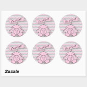 Roze en Grijs Chevron Baby Olifant Ronde Sticker (Vel)