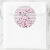 Roze en Grijs Chevron Baby Olifant Ronde Sticker (Tas)