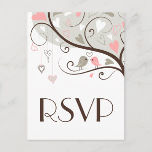 Roze en grijs Cute Lovevogels Wedding RSVP Brief Uitnodiging Briefkaart