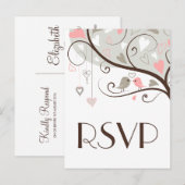 Roze en grijs | Cute Lovevogels Wedding RSVP Brief Uitnodiging Briefkaart (Voorkant / Achterkant)