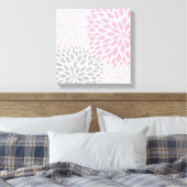 Roze en Grijs Dahlia Square Wall Art Canvas Afdruk (Insitu (Slaapkamer))