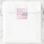 Roze en grijs Damask Dank u Sticker (Tas)