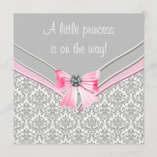 Roze en Grijs Damask Roze Bow Princess Baby shower Kaart