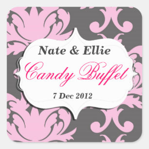 Roze en Grijs Damask Snoep Buffet Sticker