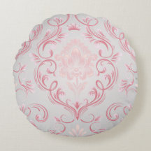 Roze en Grijs Damast Rond Sierkussen