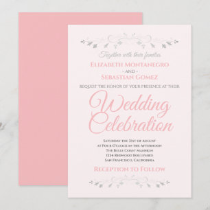 Roze en Grijs Eenvoudige Elegante Huwelijksuitnodi Kaart