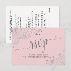 Roze en grijs elegante kalligrafie tierige bruilof RSVP kaartje