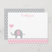 Roze en grijs ellephant hartstuk Hartelijk dank Notitiekaartje (Voorkant / Achterkant)