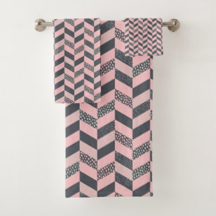 Roze en grijs Gepatterd Herringbone Bad Handdoek