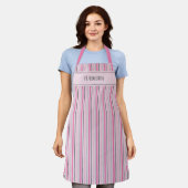 Roze en grijs gestreept custom all-over print Scho Schort (Gedragen)