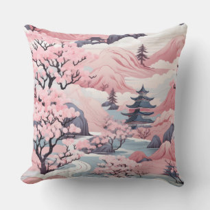 Roze en Grijs Japans landschap Sierkussen