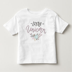 Roze en grijs Kleine Eenhoorn Hand Geletterde Bloe Kinder Shirts