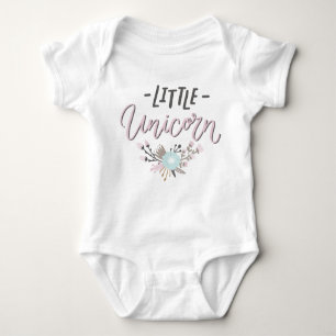 Roze en grijs Kleine Eenhoorn Hand Geletterde Bloe Romper