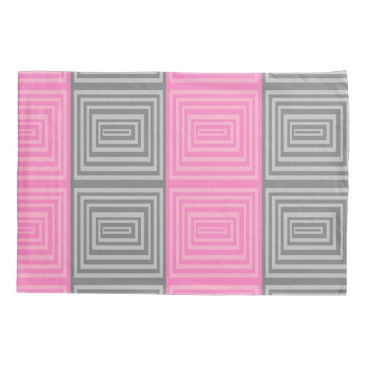 Roze en Grijs Kussen Hoesje met Geometrisch Patroo Kussensloop (Achterkant)