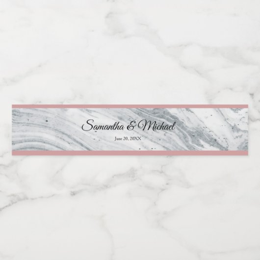 Roze en Grijs Marmer Elegant Bruiloft Waterfles Etiket (Enkel label)