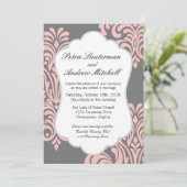 Roze en grijs Modern Damask Kaart (Staand voorkant)