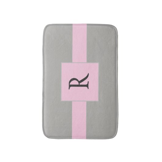  roze en grijs monogram badmat (Voorkant Verticaal)