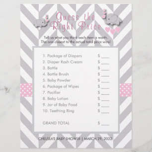 Roze en grijs olifant Baby shower - Raad eens de p Flyer