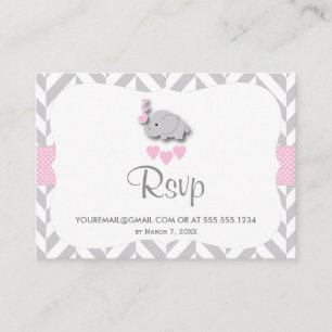 Roze en Grijs Olifant Baby shower - RSVP Email Informatiekaartje