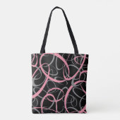 Roze en grijs op monogram met zwarte loopy tote bag (Achterkant)