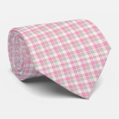 Roze en Grijs Retro Plaid Design Stropdas (Opgerold)