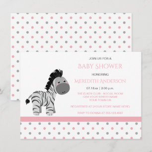 Roze en Grijs Zebra Baby Meisje Douche Uitnodiging